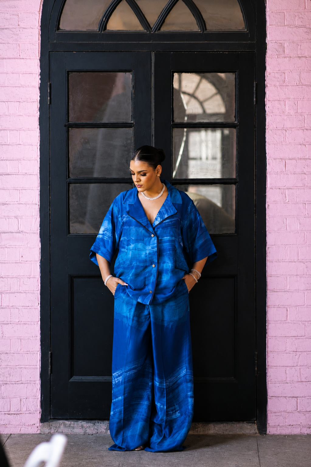 OMI EKO SILK PANT SET(BLUE)