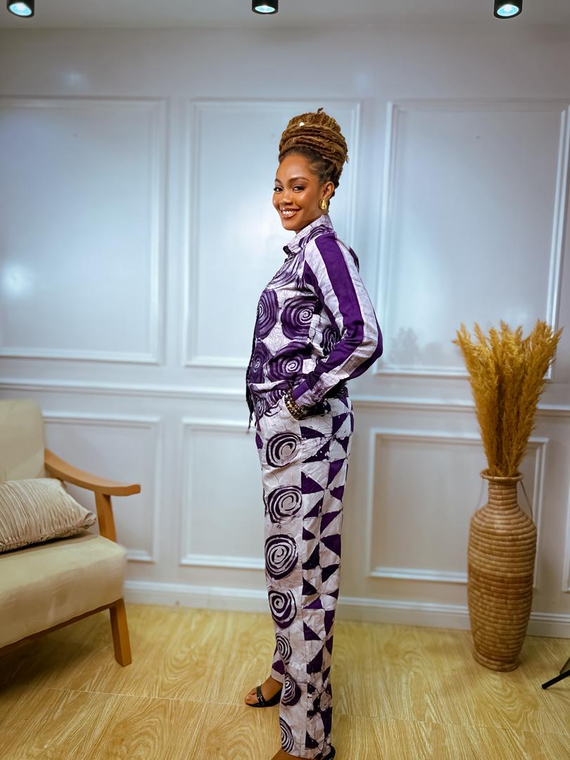 Toby Linen Pant Set (purple and white)